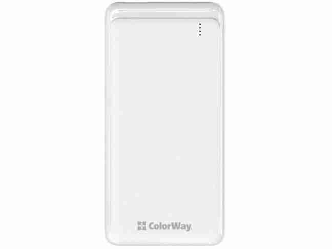 Внешний аккумулятор (Power Bank) ColorWay 10000 mAh Slim USB QC3.0 + USB-C Power Delivery 18W White (CW-PB100LPG3WT-PD)