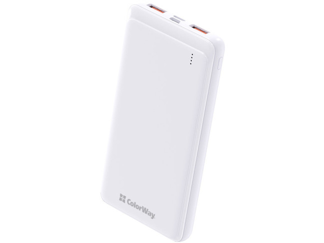 Внешний аккумулятор (Power Bank) ColorWay Slim 10000mAh White (CW-PB100LPF2WT)