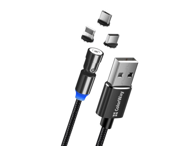 Кабель ColorWay USB-Lightning/microUSB/USB-C Magnetic Rotation 540 1m Black (CW-CBUU037-BK)