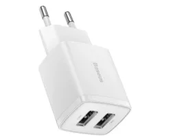 Мережевий зарядний пристрій BASEUS Compact 2xUSB 10.5W 2.1A White (CCXJ010202)