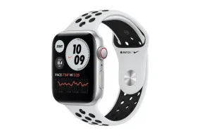 Смарт-годинник Apple Watch Nike SE GPS + Cellular 44mm Silver Aluminum Case w. Pure Platinum/Black Nike Sport B. (MG043)
