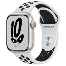 Смарт-годинник Apple Watch Nike Series 7 GPS 41mm Starlight Aluminum Case w. Pure Platinum/Black Nike Sport Band (MKN33)