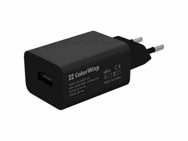 Зарядний пристрій ColorWay 1USB Auto ID 2A (10W) + Type-C Black (CW-CHS012CC-BK)