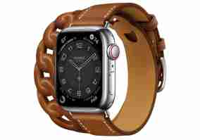Смарт-годинник Apple Watch Hermes Series 7 LTE 41mm Silver S. Steel Case w. Fauve Leather D. Tour (MKLK3+MKFV3)