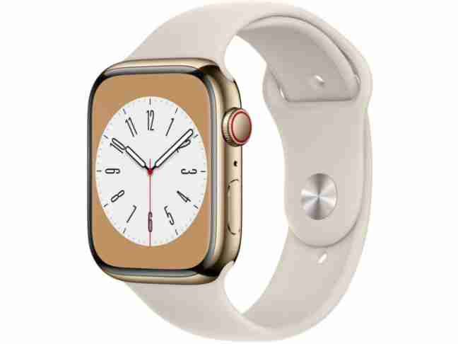 Cмарт-годинник Apple Watch Series 8 GPS + Cellular 45mm Gold S. Steel Case w. Starlight S. Band (MNKM3)
