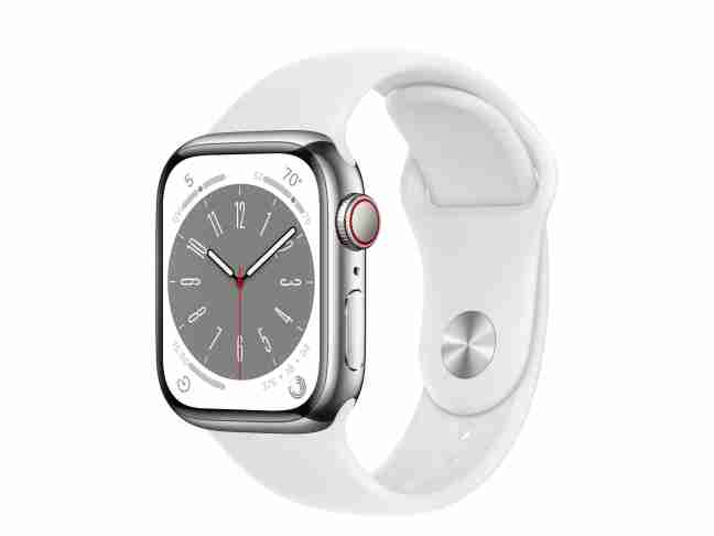 Смарт-годинник Apple Watch Series 8 GPS + Cellular 41mm Silver S. Steel Case w. White S. Band (MNJ53)
