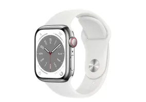 Cмарт-годинник Apple Watch Series 8 GPS + Cellular 45mm Silver S. Steel Case w. White S. Band (MNKE3)