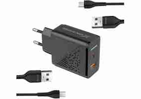 Зарядное устройство Grand-X CH-650MT + Micro-USB + USB-C Black