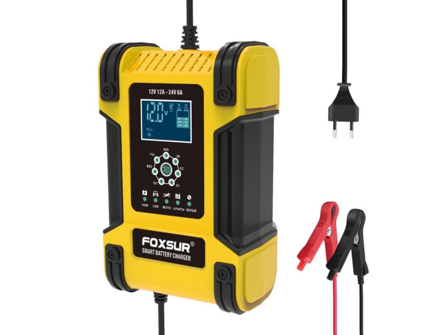 Інтелектуальний зарядний пристрій FOXSUR 12V-24V 12A (FBC122412D) Yellow