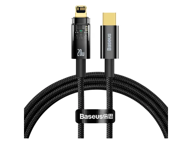 Кабель BASEUS Explorer Series Intelligent Power-Off USB Type-C to Lightning 20W 1m Black (CATS000001)