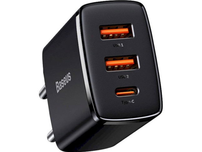 Мережевий зарядний пристрій BASEUS Compact Quick Charger 2xUSB U+C 30W Black (CCXJ-E01)