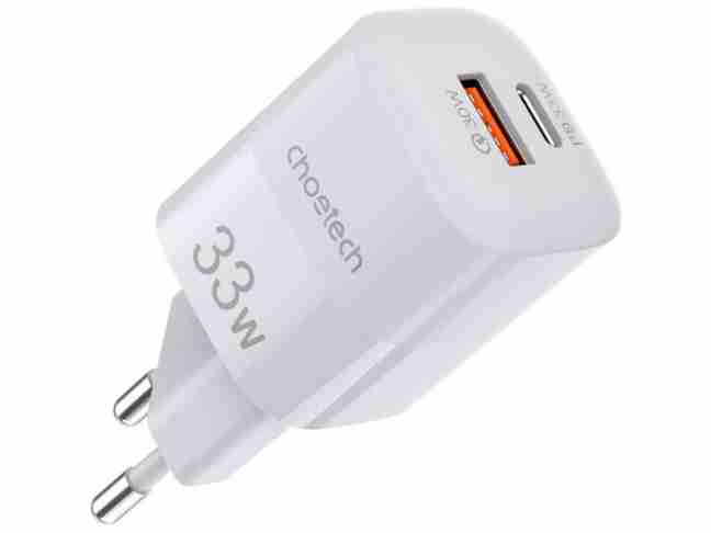 Мережевий зарядний пристрій Choetech GaN USB-A/USB-C 33W QC3.0/PD/PPS (PD5006-EU-WH)
