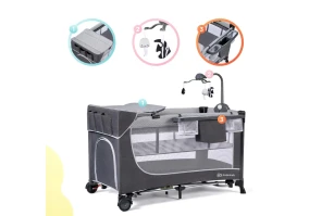 Кровать-манеж с пеленатором KinderKraft Leody Grey (KCLEOD00GRY00AC)