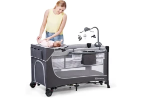 Кровать-манеж с пеленатором KinderKraft Leody Grey (KCLEOD00GRY00AC)