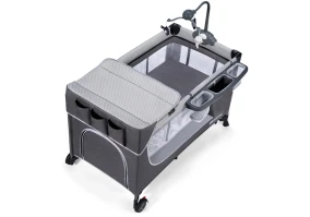 Кровать-манеж с пеленатором KinderKraft Leody Grey (KCLEOD00GRY00AC)