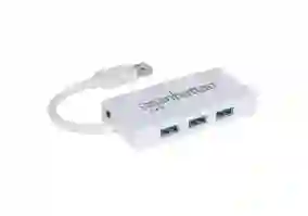 Мультипортовый адаптер MANHATTAN Pocket Hub 3-port USB3.0 + RJ45 Gigabit Ethernet, White (507578)