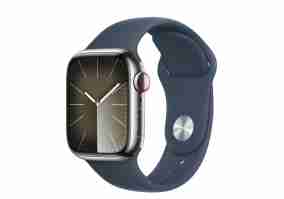 Смарт-часы Apple Watch Series 9 GPS + Cellular 45mm Silver S. Steel Case w. Storm Blue Sport Band - S/M (MRMN3)