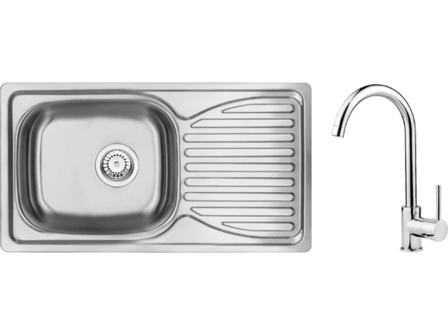 Кухонна мийка Deante Doppio 780х430х160 мм (ZENB0113) із змішувачем Luno BOC_062M