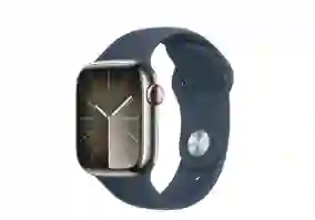 Смарт-годинник Apple Watch Series 9 GPS + Cellular 41mm Silver S. Steel Case w. Storm Blue Sport Band - S/M (MRJ23)