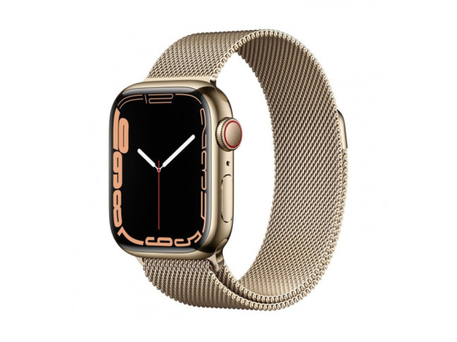 Смарт-годинник Apple Watch Series 7 GPS + Cellular 41mm Gold Stainless Steel Case with Gold Milanese Loop (MKHH3)