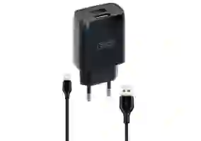 Сетевое зарядное устройство XO L57 2.4A/2USB + Type-C Cable Black