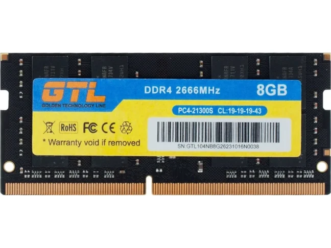 Пам'ять для настільних комп'ютерів GTL 8 GB SO-DIMM DDR4 2666 MHz (SD8D426BK)