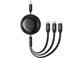 Кабель BASEUS Free2Draw 3-in-1 Retractable Crystal 1.1m Cluster Black (P10368700111-02)