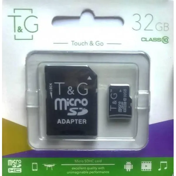 Карта памяти T&G 32 GB microSDHC Class 10 UHS-I + SD-adapter (TG-32GBSDCL10-01)